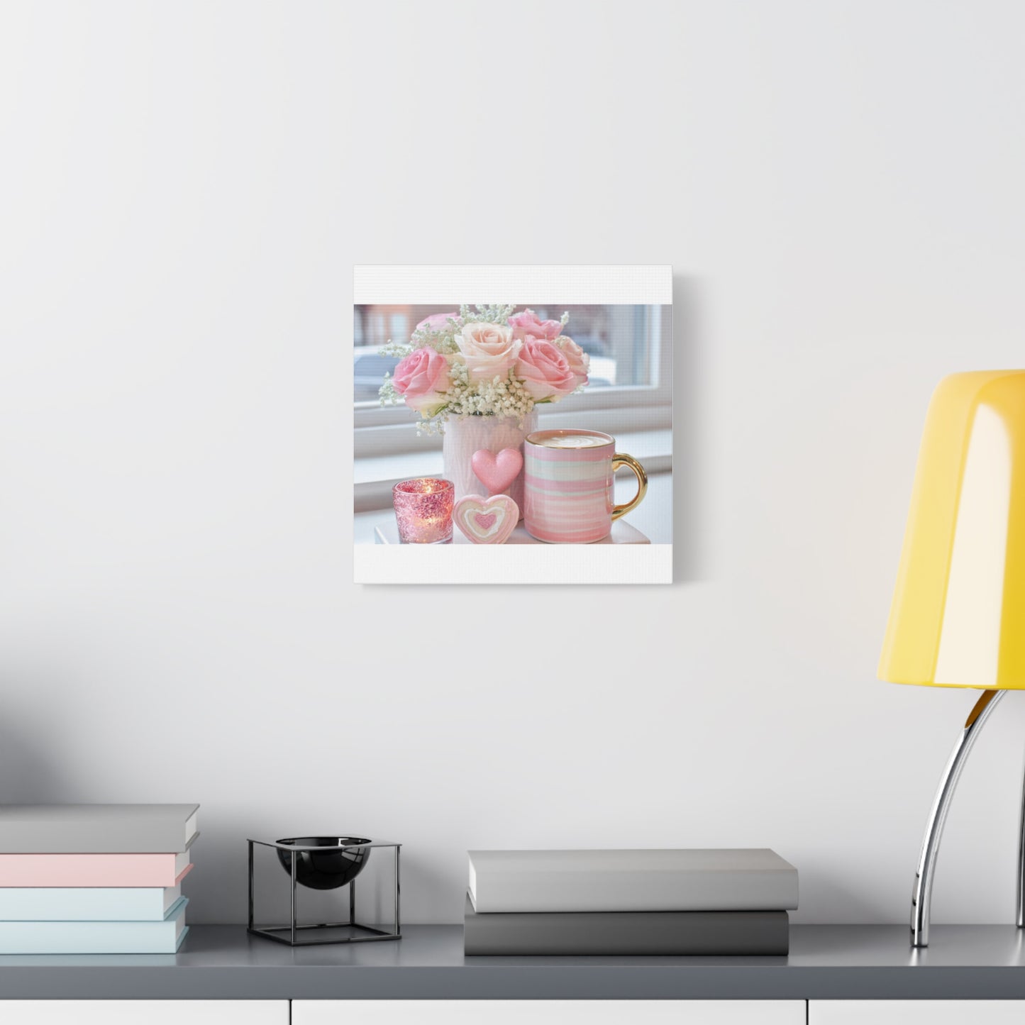 Pink Rose Bouquet with Mug Canvas