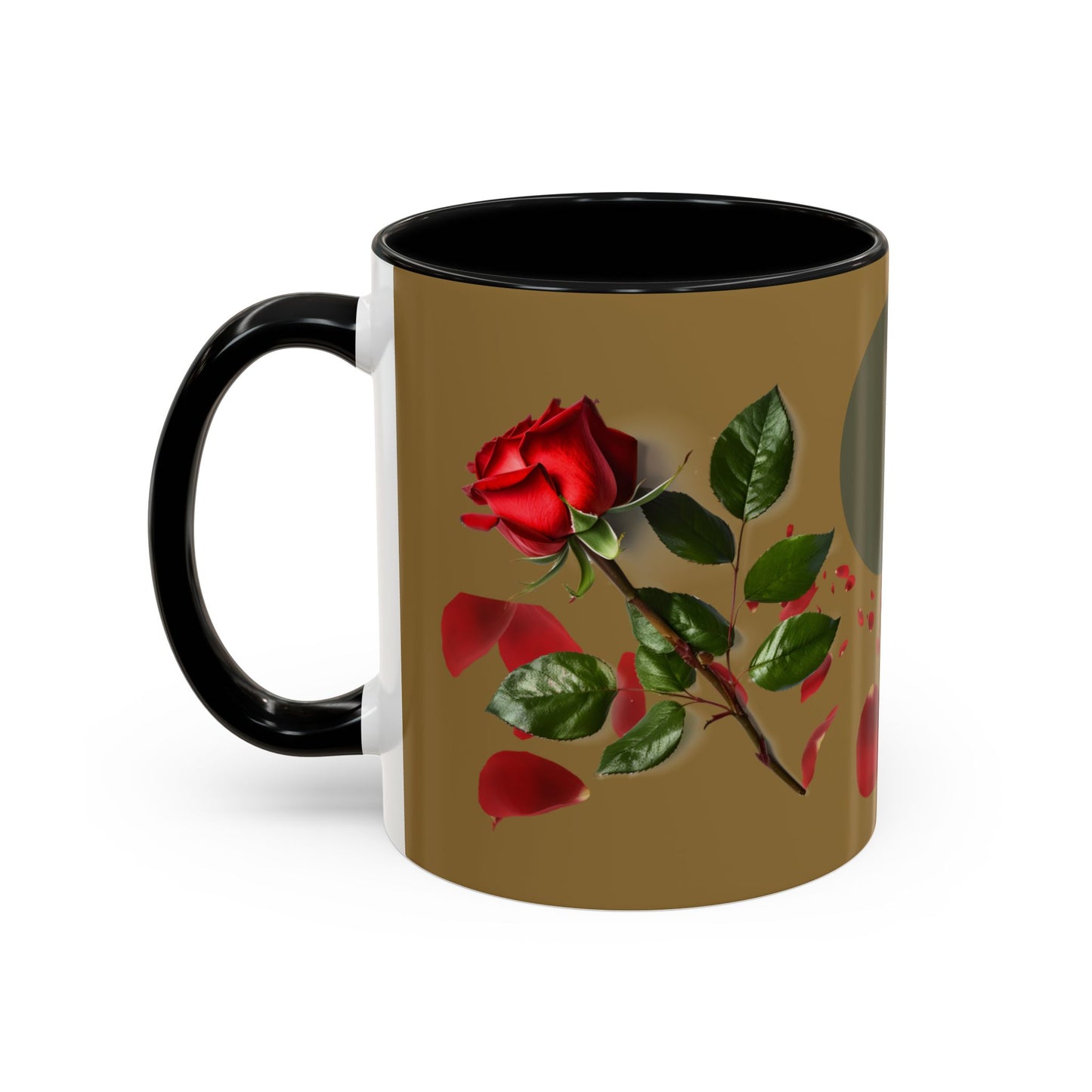 Red Rose Petals Coffee Mug  Accent Black Handle Interior,