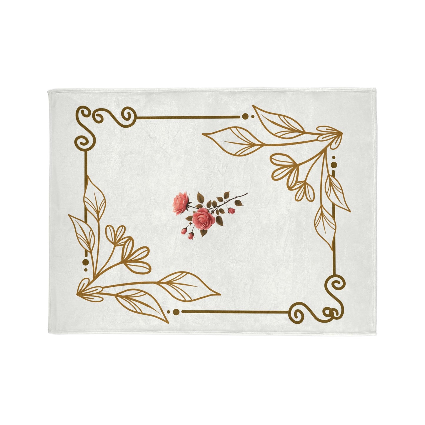 Gold Border Soft Polyester Blanket Rose Bouquet Throw