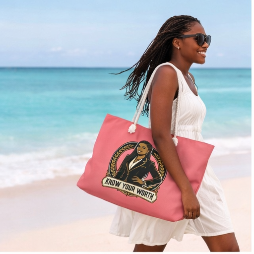 Know Your Worth Tote Bag | Empowerment Gift for Women | Black Woman Boss Bag | Inspirational Quote Bag | Pink Weekender Tote | Self Love Gift