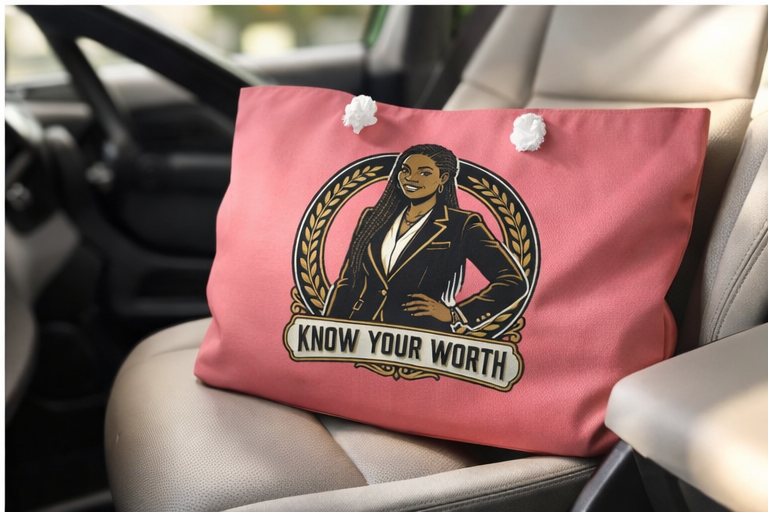 Know Your Worth Tote Bag | Empowerment Gift for Women | Black Woman Boss Bag | Inspirational Quote Bag | Pink Weekender Tote | Self Love Gift