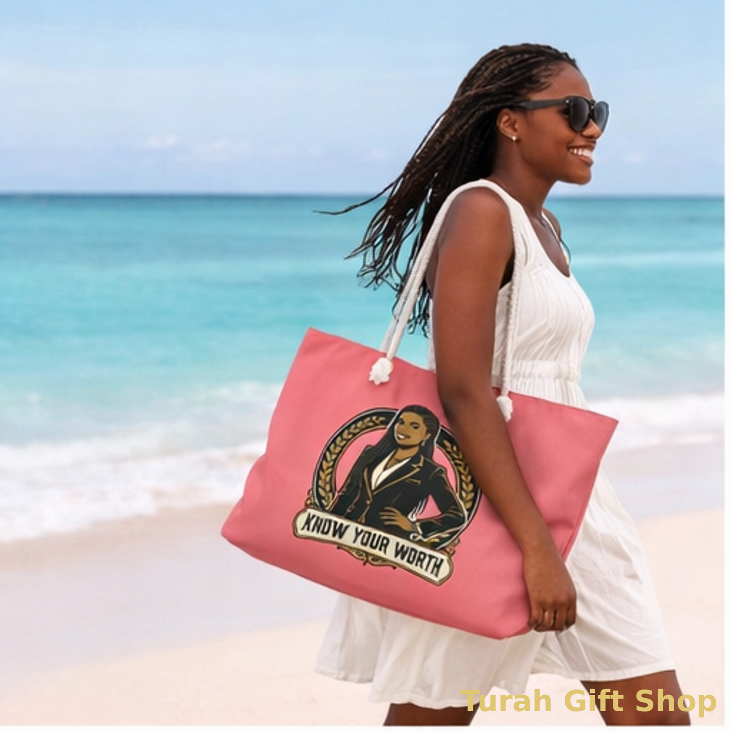 Know Your Worth Tote Bag | Empowerment Gift for Women | Black Woman Boss Bag | Inspirational Quote Bag | Pink Weekender Tote | Self Love Gift